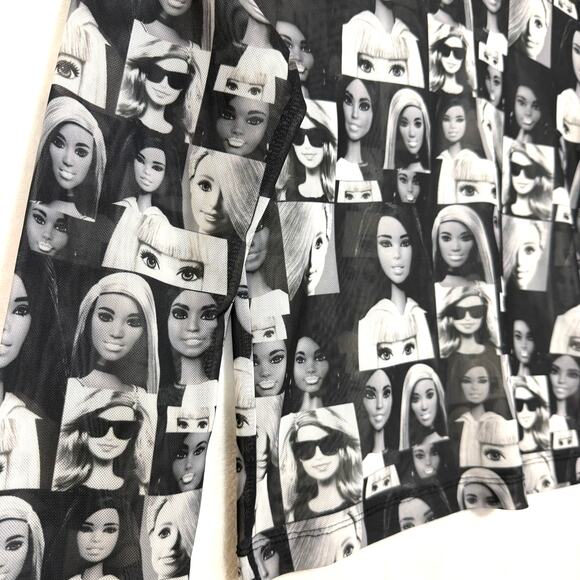 Barbie x Forever 21 Small Long Sleeve Top Sheer Mesh Doll Print Black Festival - Picture 4 of 13